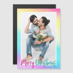 Farbenfrohe Rainbow Gay Couple Foto Weihnachtsmagn Magnetkarte