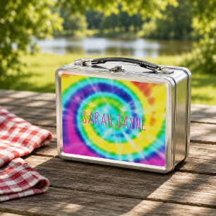 Farbenfrohe Rainbow Gefärbte Krawatte Trippy Metal Metall Brotdose