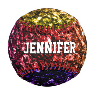 Farbenfrohe Rainbow-Glitzer-Glitzern Ihr Name Team Baseball