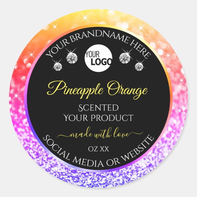 Farbenfrohe Rainbow-Glitzer-Logo Runder Aufkleber (Vorderseite)