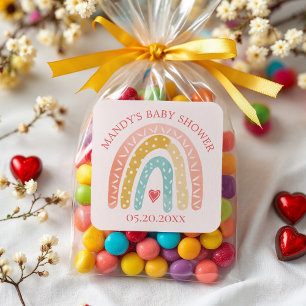 Farbenfrohe Rainbow & Heart Girl Baby Dusche Quadratischer Aufkleber