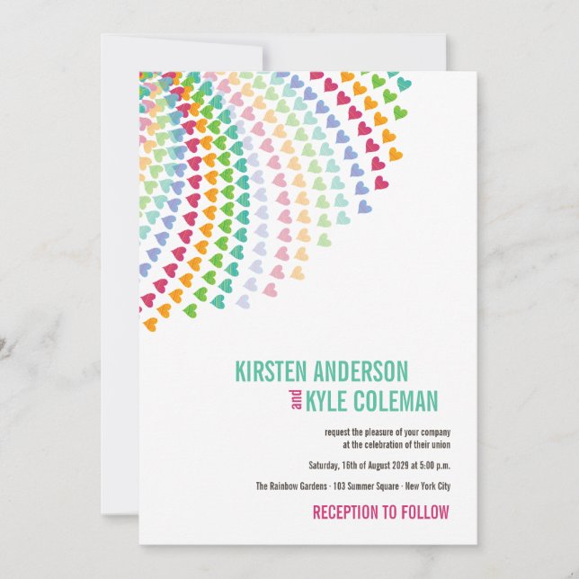 Farbenfrohe Rainbow Heart Sprinkles Einladung (Vorderseite)