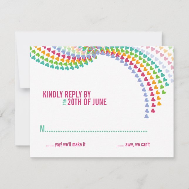 Farbenfrohe Rainbow Heart Sprinkles Wedding RSVP C (Vorderseite)