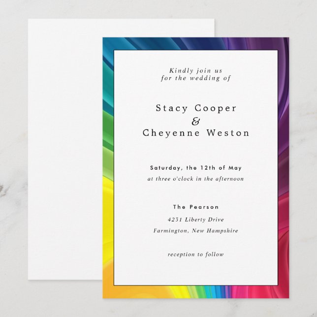 Farbenfrohe Rainbow-Hochzeit Einladung (Vorne/Hinten)