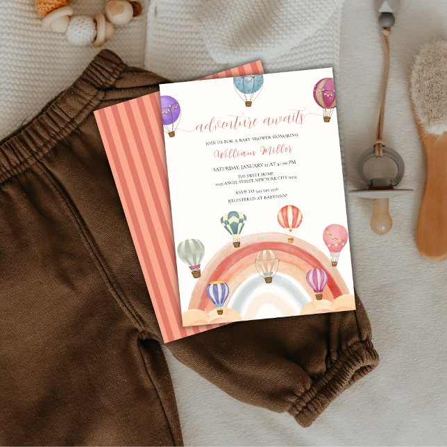 Farbenfrohe Rainbow Hot Air Ballon Babydusche Einladung (Colorful Rainbow Hot Air Balloon Baby Shower Invitation)