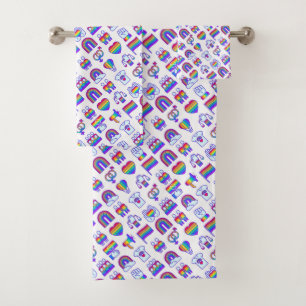 Farbenfrohe Rainbow Icon-Muster Badhandtuch Set