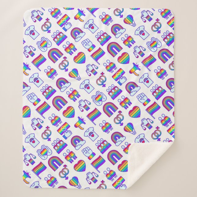Farbenfrohe Rainbow Icon-Muster Sherpadecke (Vorderseite)