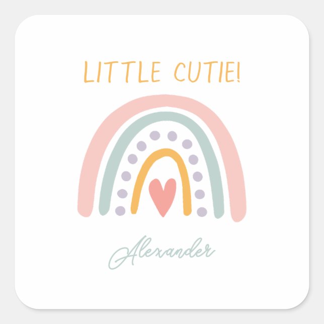 Farbenfrohe Rainbow Illustrative Baby Show Quadratischer Aufkleber (Vorderseite)