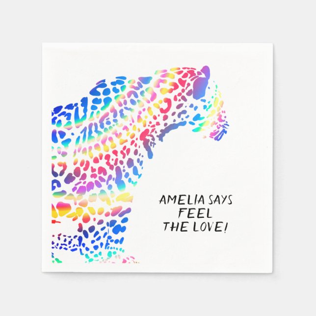 Farbenfrohe Rainbow Jaguar Party Paper Plate Serviette (Vorderseite)