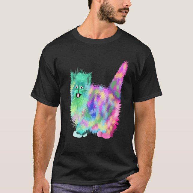 Farbenfrohe Rainbow Kitten Tshirt (Vorderseite)