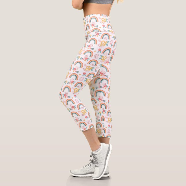 Farbenfrohe Rainbow-Muster Capri Leggings (Links)