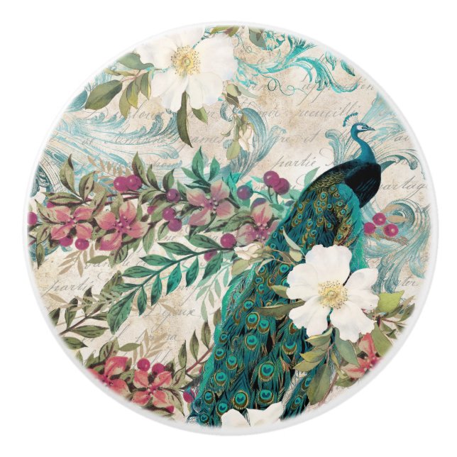 Farbenfrohe Rainbow Peacock Keramikknauf (Vorderseite)