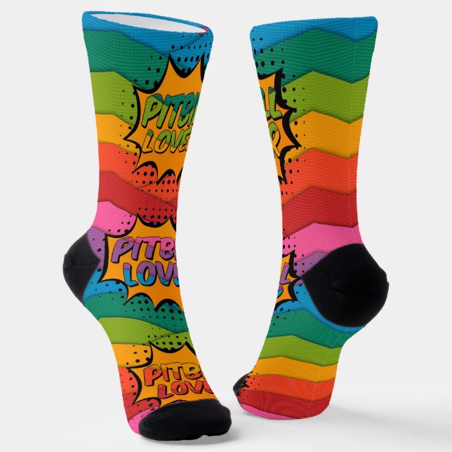 Farbenfrohe Rainbow Pitbull Dog Socken (Gewinkelt)