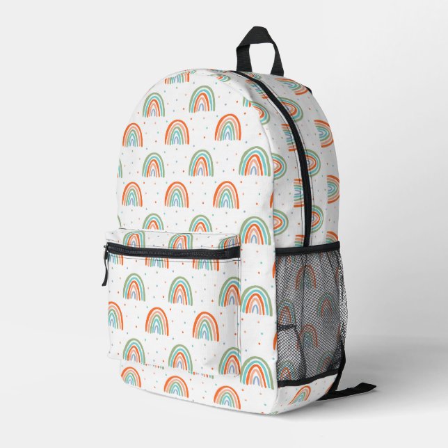 Farbenfrohe Rainbow Polka Dot Pattern Bedruckter Rucksack (Rückseitige Ecke Rechts)