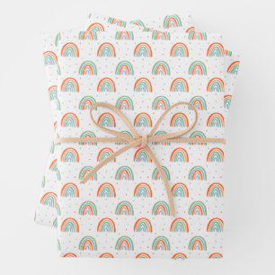 Farbenfrohe Rainbow Polka Dot Pattern Geschenkpapier Set
