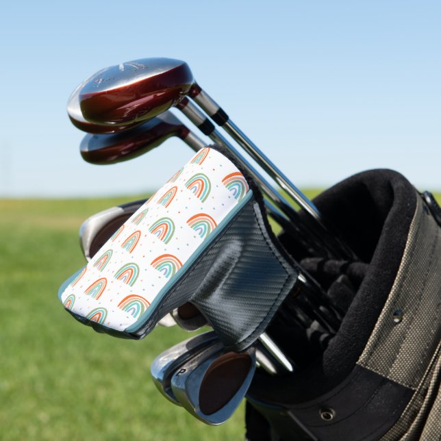 Farbenfrohe Rainbow Polka Dot Pattern Golf Headcover (In Situ)