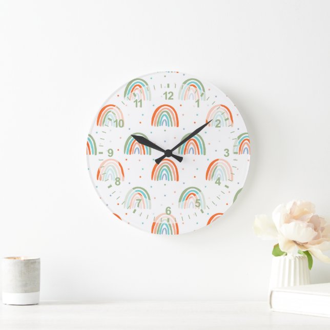 Farbenfrohe Rainbow Polka Dot Pattern Große Wanduhr (Zuhause)