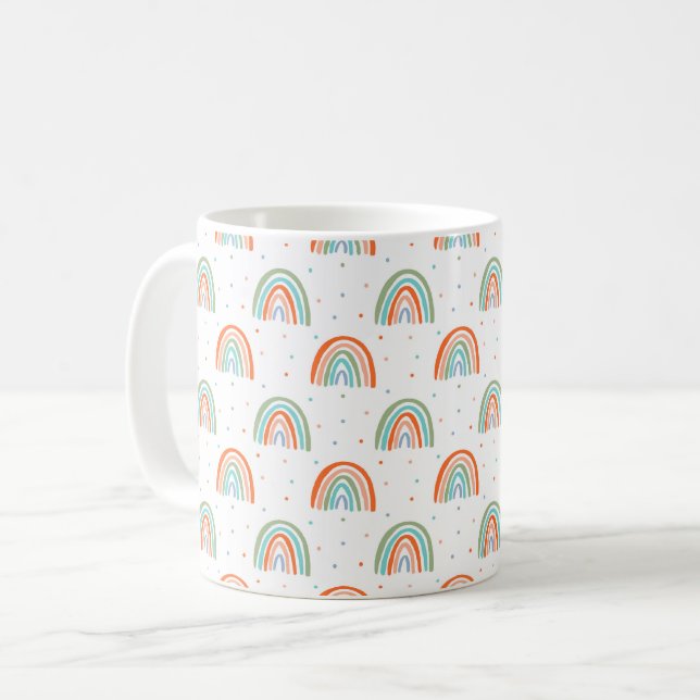 Farbenfrohe Rainbow Polka Dot Pattern Kaffeetasse (Vorderseite Links)