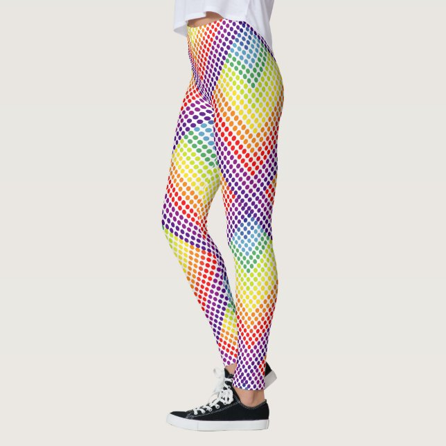 Farbenfrohe Rainbow-Polka-Punkte auf Weiß oder Far Leggings (Links)