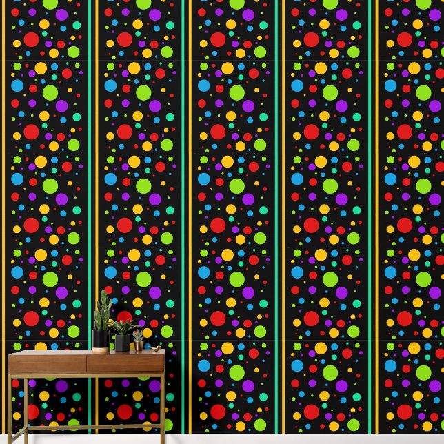 Farbenfrohe Rainbow-Polka-Punkte und -Streifen Tapete (Korridor)