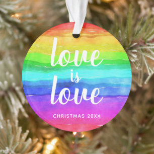 Farbenfrohe Rainbow Pride Liebe ist Liebe Weihnach Ornament