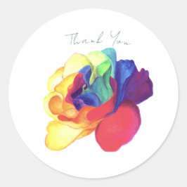 Farbenfrohe Rainbow-Rose Danke Runder Aufkleber