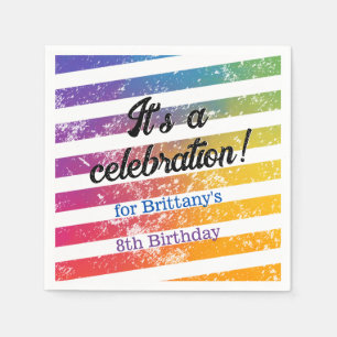 Farbenfrohe Rainbow-Streifen zum Geburtstag Serviette