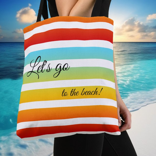 Farbenfrohe Rainbow Striping Muster Bag (Colorful turquoise rainbow striped summer beach tote bag with custom background color)