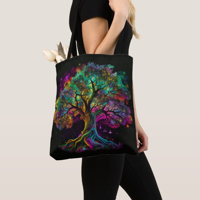 Farbenfrohe Rainbow Tree Fireflies Modernes Kunstw (Von Nahem)