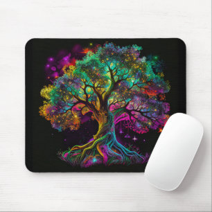 Farbenfrohe Rainbow Tree Fireflies Modernes Kunstw Mousepad