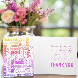 Farbenfrohe Rainbow-Typografie Multilingual Vielen Dankeskarte
