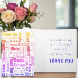 Farbenfrohe Rainbow-Typografie Multilingual Vielen Dankeskarte