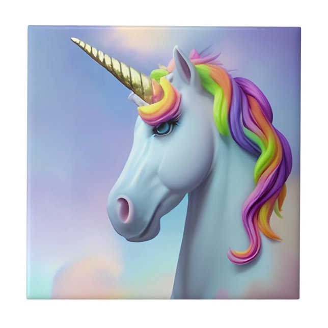 Farbenfrohe Rainbow Unicorn Fliese (Vorderseite)