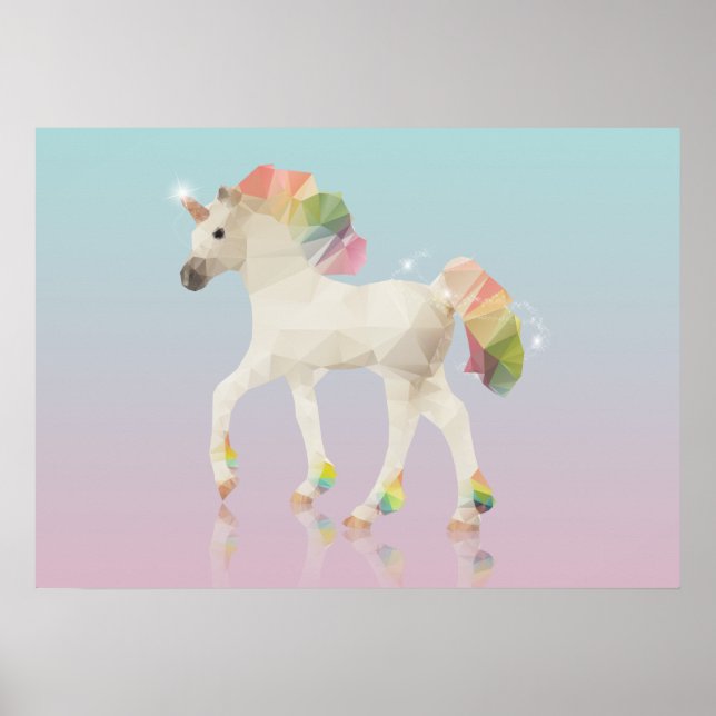 Farbenfrohe Rainbow Unicoron Polygon - Poster Prin (Vorne)