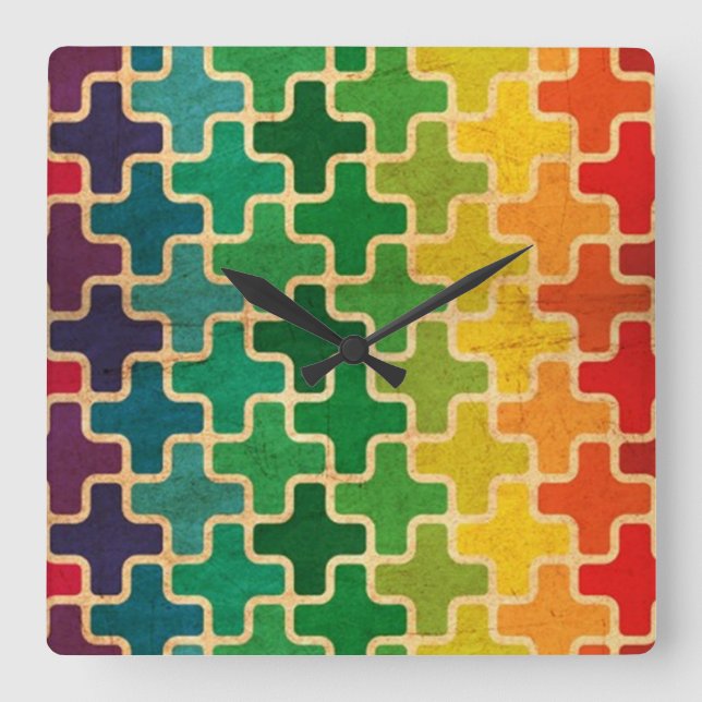 Farbenfrohe Re-Ro-Patternuhr Quadratische Wanduhr (Vorderseite)
