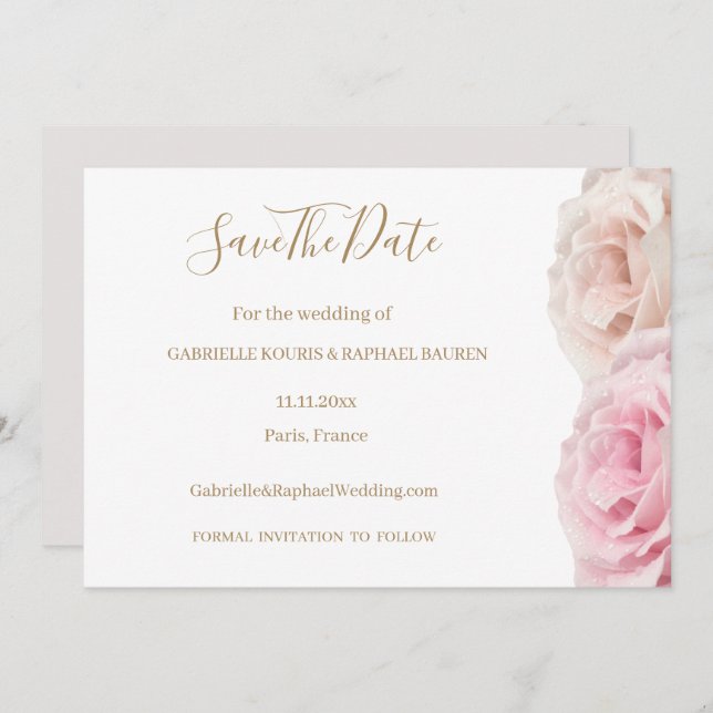 Farbenfrohe Real Rose Save the Date Hochzeit Einladung (Vorne/Hinten)