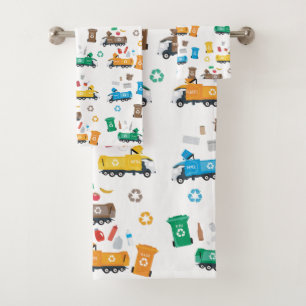 Farbenfrohe Recycelnd Garbage Trucks & Bins Badhandtuch Set