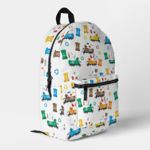 Farbenfrohe Recycelnd Garbage Trucks & Bins Bedruckter Rucksack