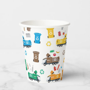 Farbenfrohe Recycelnd Garbage Trucks & Bins Pappbecher