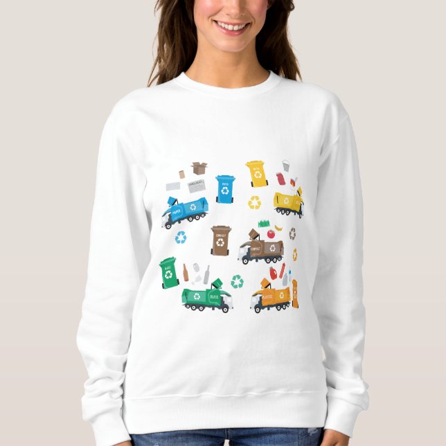 Farbenfrohe Recycelnd Garbage Trucks & Bins Sweatshirt (Vorderseite)
