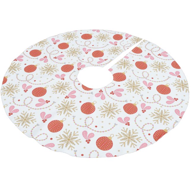 Farbenfrohe Red Retro Weihnachtsgeschmack Polyester Weihnachtsbaumdecke (Schrägansicht)