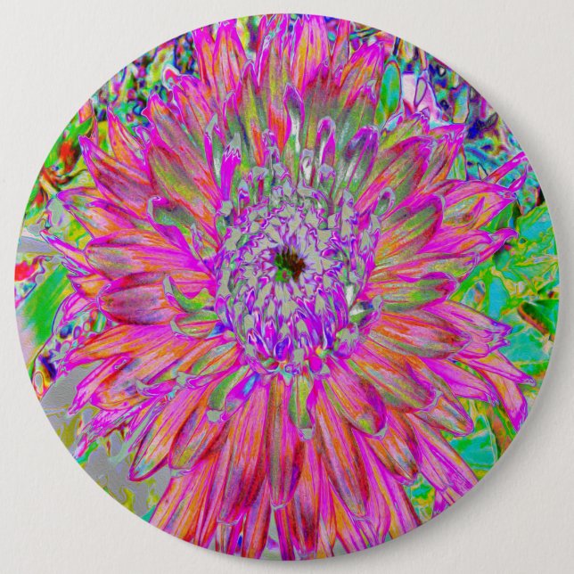 Farbenfrohe Regenbogen Abstrakt dekorative Dahlia  Button (Vorderseite)