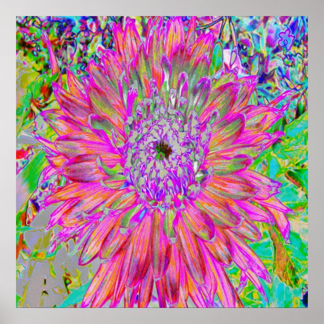 Farbenfrohe Regenbogen Abstrakt dekorative Dahlia  Poster (Vorne)
