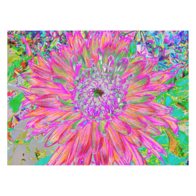 Farbenfrohe Regenbogen Abstrakt dekorative Dahlia  Tischdecke (Vorderseite (Horizontal))