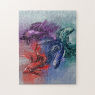 Farbenfrohe Regenbogen Betta Fisch grün blau lila Puzzle
