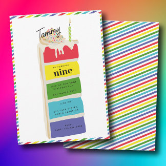 Farbenfrohe Regenbogen Birthday Cake Kindergeburts Einladung