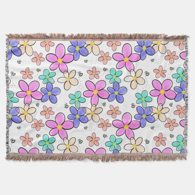 farbenfrohe Regenbogen-Blume Hummeln blühend Decke (Vorderseite)