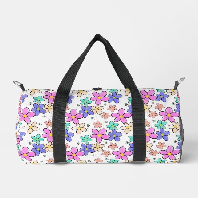 farbenfrohe Regenbogen-Blume Hummeln blühend Duffle Bag (Vorderseite)