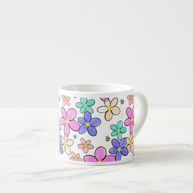 farbenfrohe Regenbogen-Blume Hummeln blühend Espressotasse (Vorderseite Rechts)