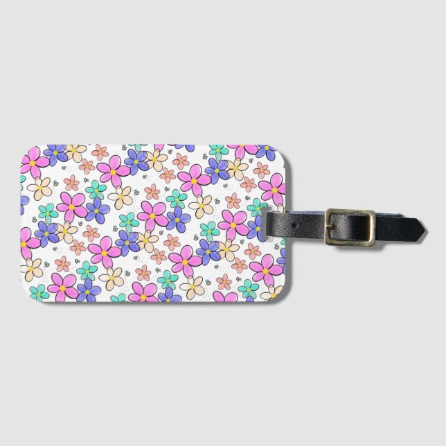 farbenfrohe Regenbogen-Blume Hummeln blühend Gepäckanhänger (Vorderseite (Horizontal))